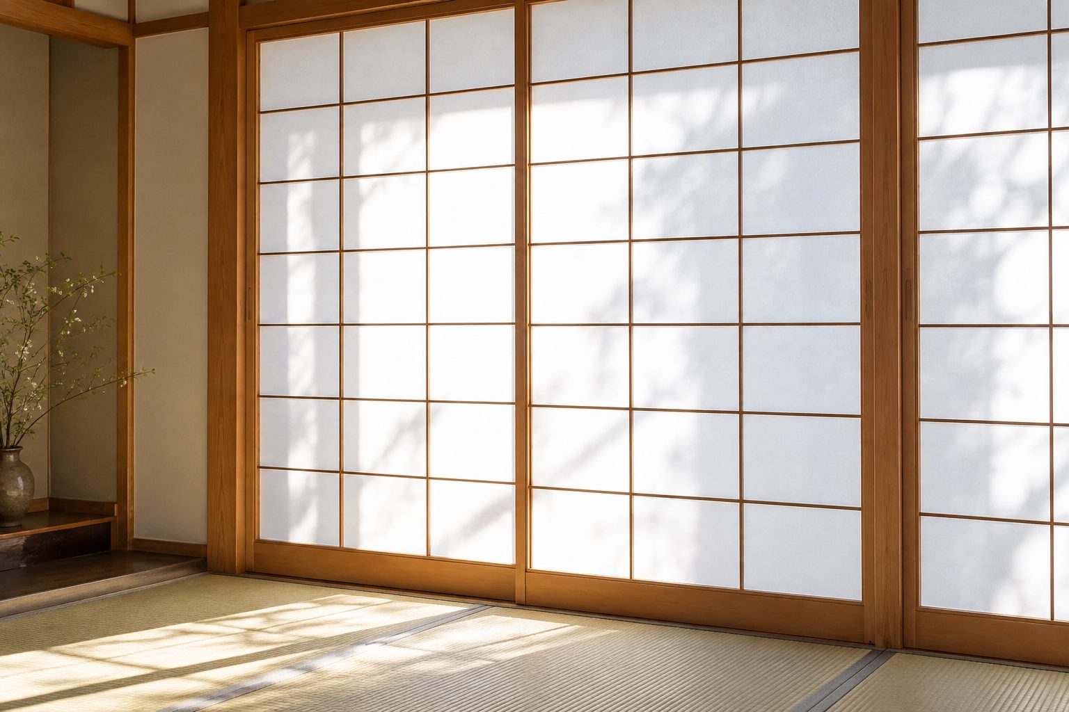 明るい光が透ける張り替え後の障子